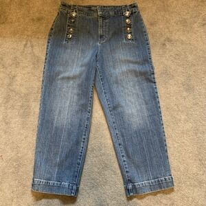Talbots Women's Wide Leg‎ Cropped Jeans 8P Petites High Waist Sailor Buttons